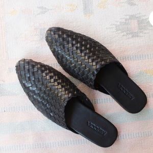 Handwoven leather mules